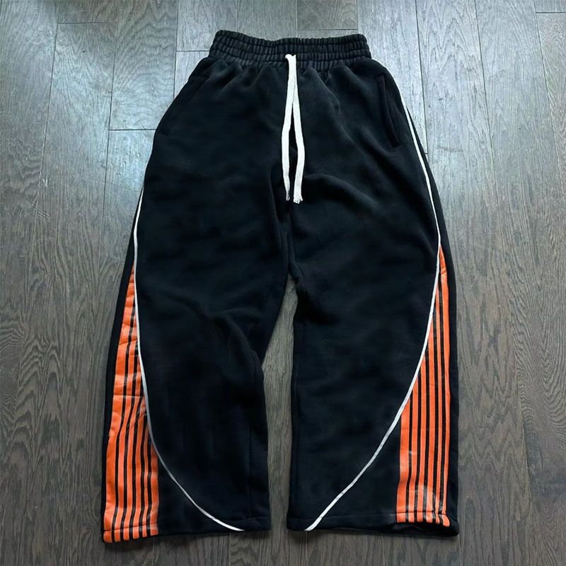 Women's Clothing Autumn And Winter High Street Hip Hop Trend Casual Contrast Color Men And Women Drawstring Wide Leg Straight Sweatpants_voghion.com
