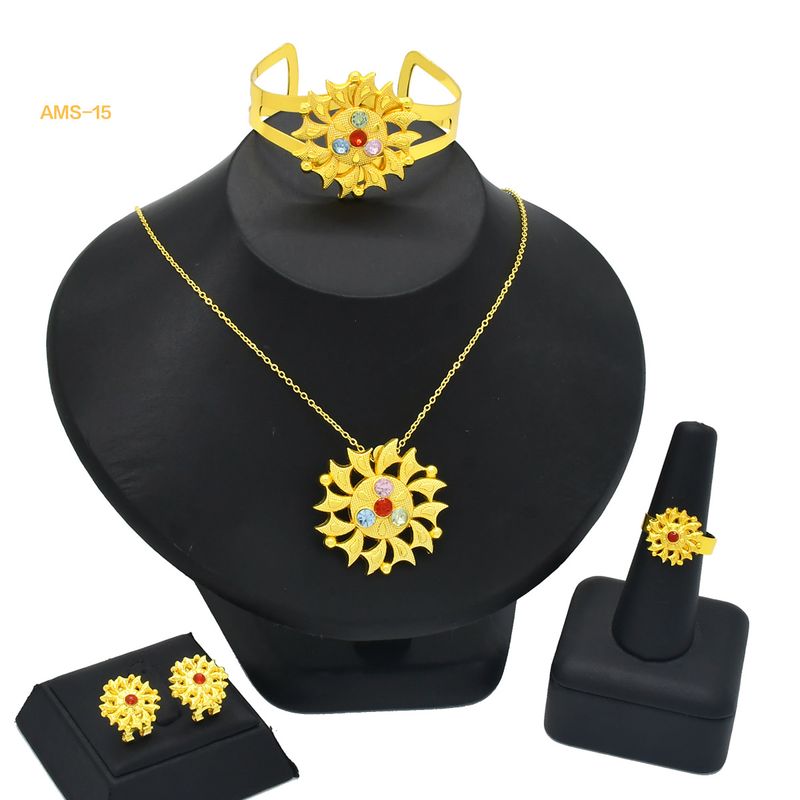 Vietnamesiska sandguld afrikanska smycken halsband örhängen armband ring sandguld set blomma kärlek hänge grossist_voghion.com
