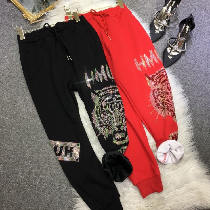 Damenbekleidung Größe 2 300 Pfund Fett mm plus samtverdickte Jogginghose für Frauen Schwerindustrie heißer Diamant Tigerkopf Sport Freizeithose_voghion.com