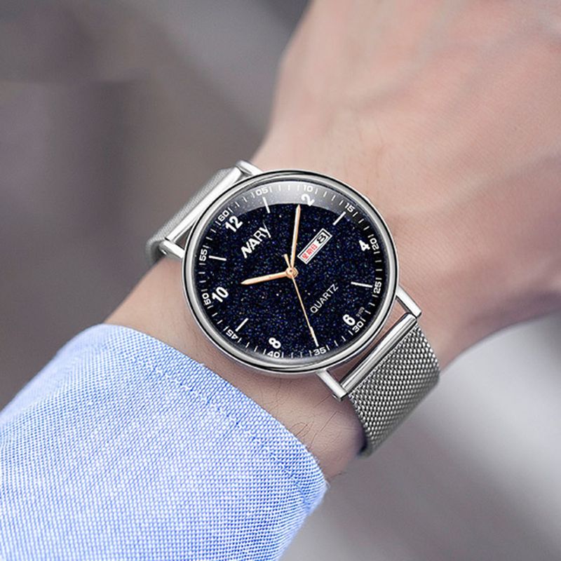 Yamaler NARY Round Dial Luminous Calendar Starry Dial Numbers Men Work Watch Quartz Wristwatch_voghion.com