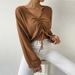 2023 Spring/Summer New Women's Loose casual V-neck drawstring Waffle Long sleeved T-shirt with exposed navel and_voghion.com