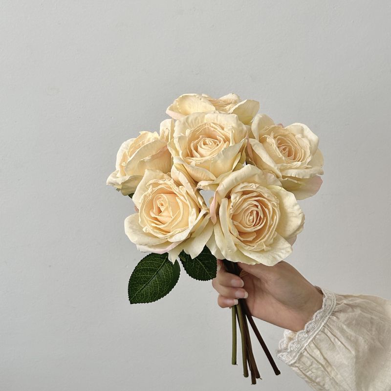 Elegant Artificial Rose Bouquet - Lifelike Greek Style Faux Roses For Home Decor, Wedding, Photography (6 Stems, Multiple Colors)​_voghion.com