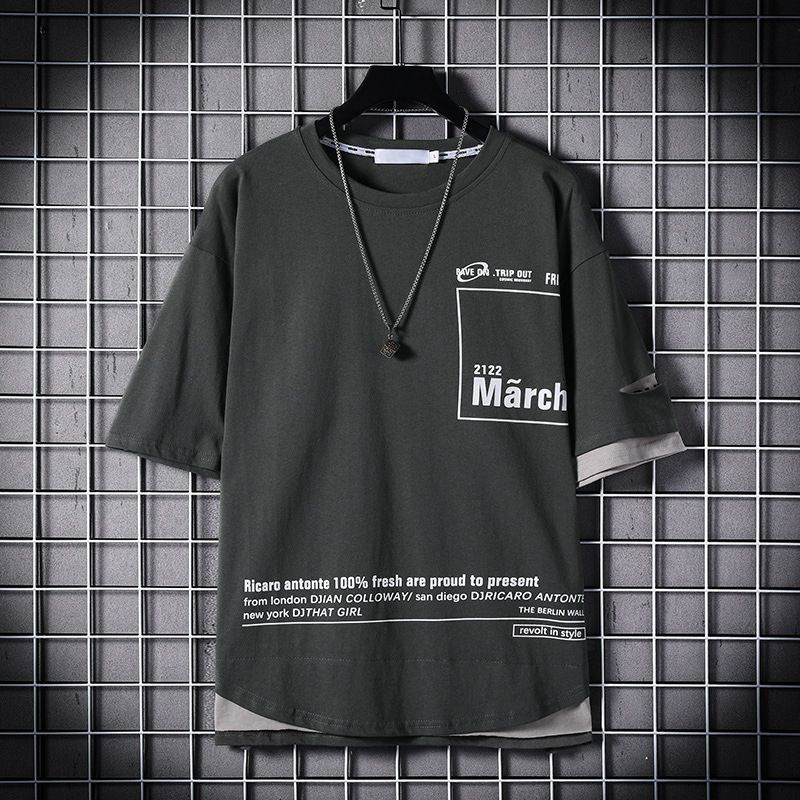 Kleidung Sommerurlaub Zweiteilige Kurze für Koreanische Version Trend Locker sitzendes T-Shirt Oberbekleidung Halbärmelige Herren_voghion.com