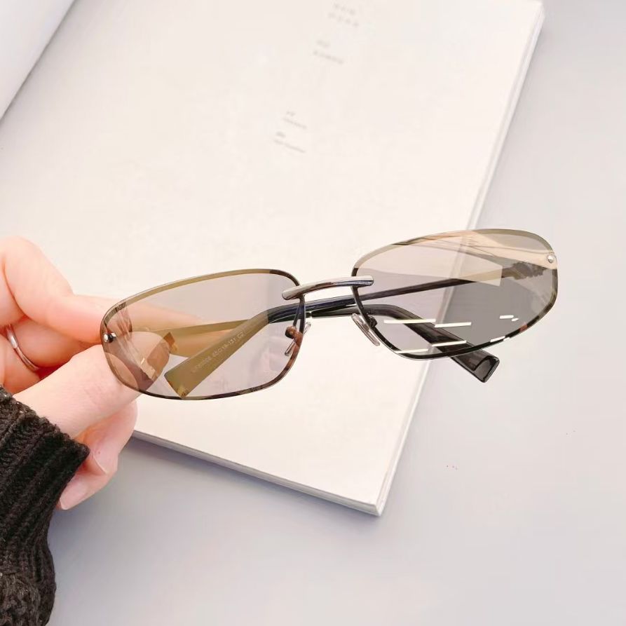 LazyZoom High-Grade Metal Water Sier Frameless Women Y2K Vintage Arc Sunglasses Tide Western Style Concave Shape_voghion.com