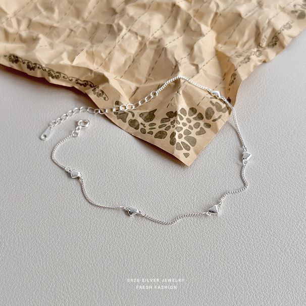 Cavigliera a forma di cuore in stile coreano, leggera e lussuosa, in argento puro, da donna, dolce, semplice, versatile, di alta qualità, con senso del piede._voghion.com