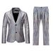 CT Men's European Size Rainbow Plaid Gold Foil Stage Nightclub Cool Performance Shiny Suit Pants Two-Piece Set_voghion.com