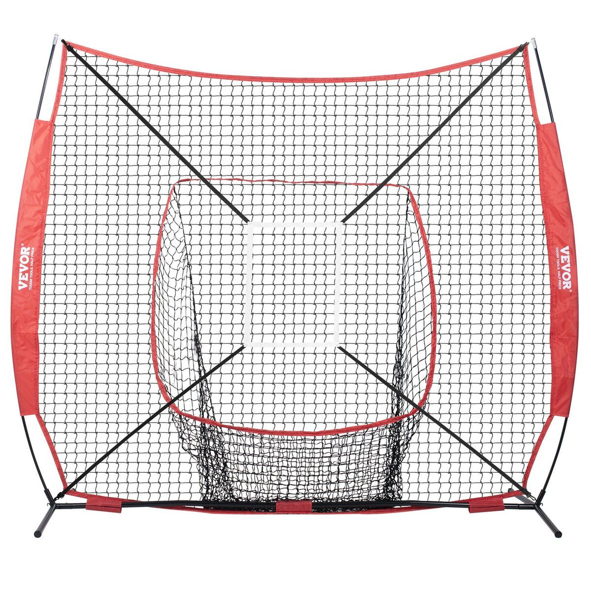 VEVOR 7x7 Ft Baseball Softball Practice Net, Portable Baseball Training Net For Hitting Batting Catching Pitching, Backstop Baseball Equipment With Bow Frame, Carry Bag, Strike Zone, Ball, Batting Tee_voghion.com