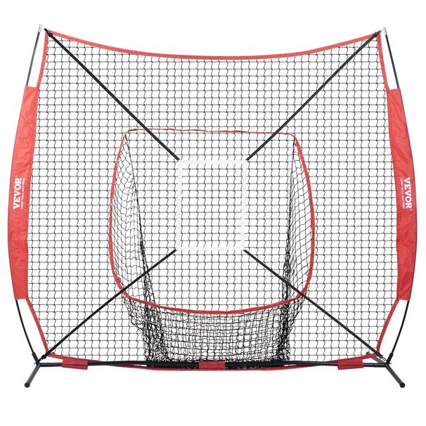 VEVOR 7x7 Ft Baseball Softball Practice Net, Portable Baseball Training Net For Hitting Batting Catching Pitching, Backstop Baseball Equipment With Bow Frame, Carry Bag, Strike Zone, Ball, Batting Tee_voghion.com