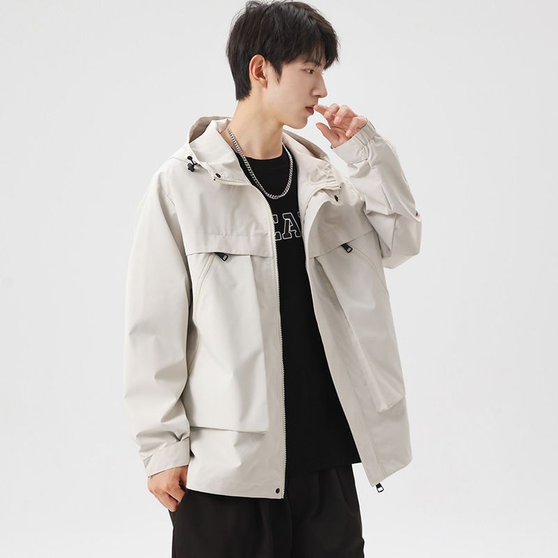 Neue Kapuzenjacke für Herren im Frühling und Herbst, lockere, trendige Arbeitskleidung, große Größe, einfarbig, dicker Mantel für Herren_voghion.com