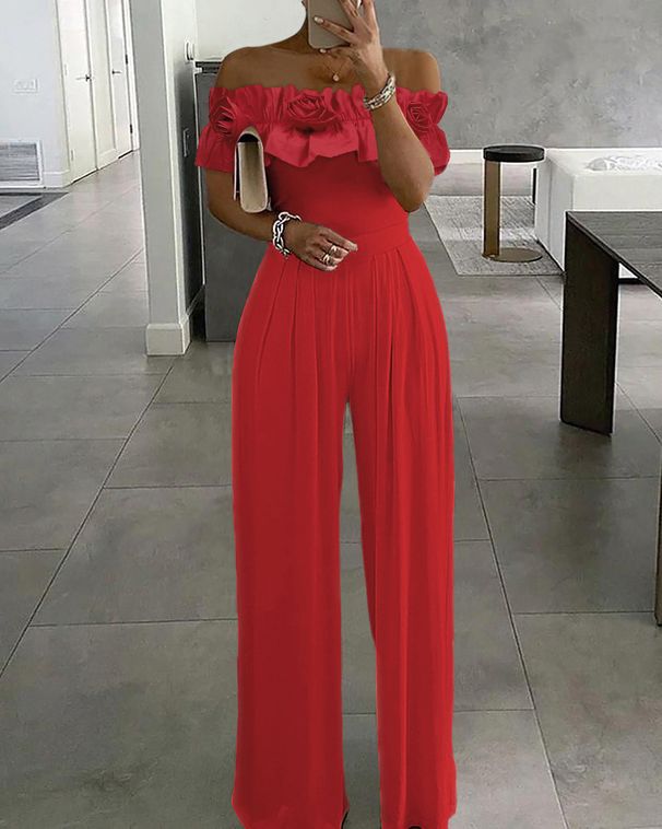 Vroče prodajan tridimenzionalni roza kombinezon z enim ramenom in širokimi hlačnicami_voghion.com