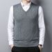 Gilet in maglia di lana da uomo, autunno e inverno, casual, versatile, tinta unita, con scollo a V, per mezza età_voghion.com