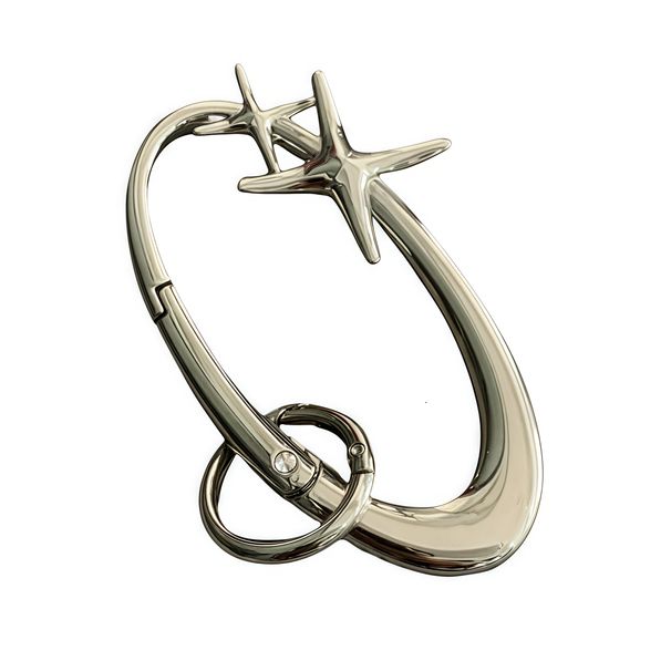 Cintura in metallo resistente con fibbia da montagna lucida, portachiavi con fibbia da montagna in argento a forma di stella, Calibin cromato opaco, Give It To Her_voghion.com