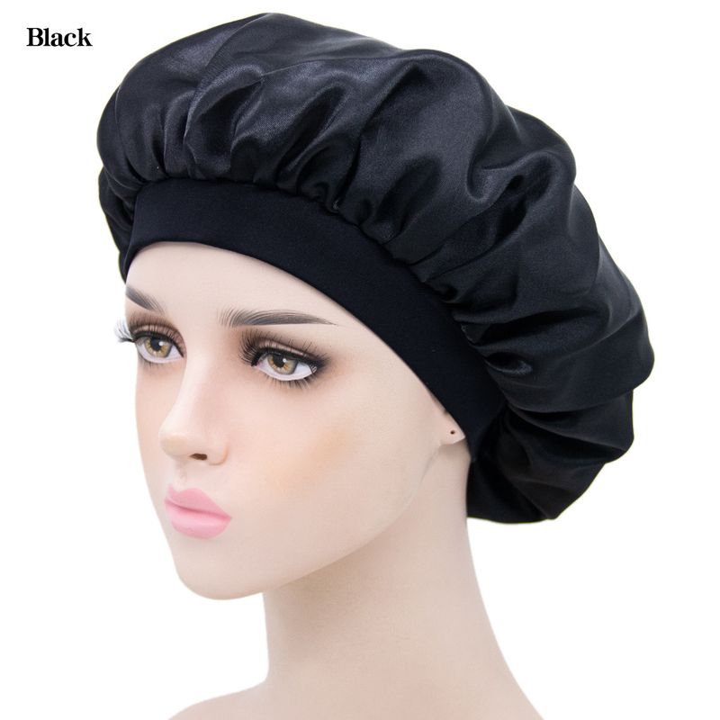 Gorro de dormir de seda nuevo, gorro de ducha de satén elástico con ala estrecha, gorro redondo para el cuidado del cabello en casa._voghion.com