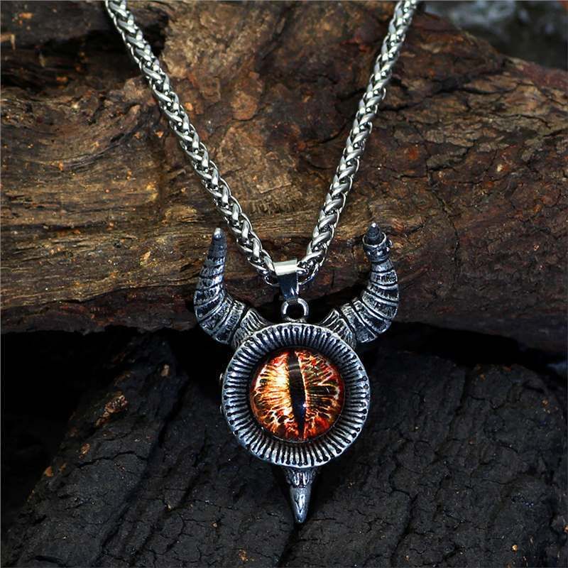 Collana da uomo con corno di toro in lega, con occhio marrone e demone, molto venduta, accessori per uomini e donne_voghion.com