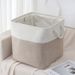 Foldable Cotton Linen Storage Basket – Multi-Purpose Square Organizer For Clothes, Toys & Home Essentials (28x28x28cm, White/Grey)_voghion.com
