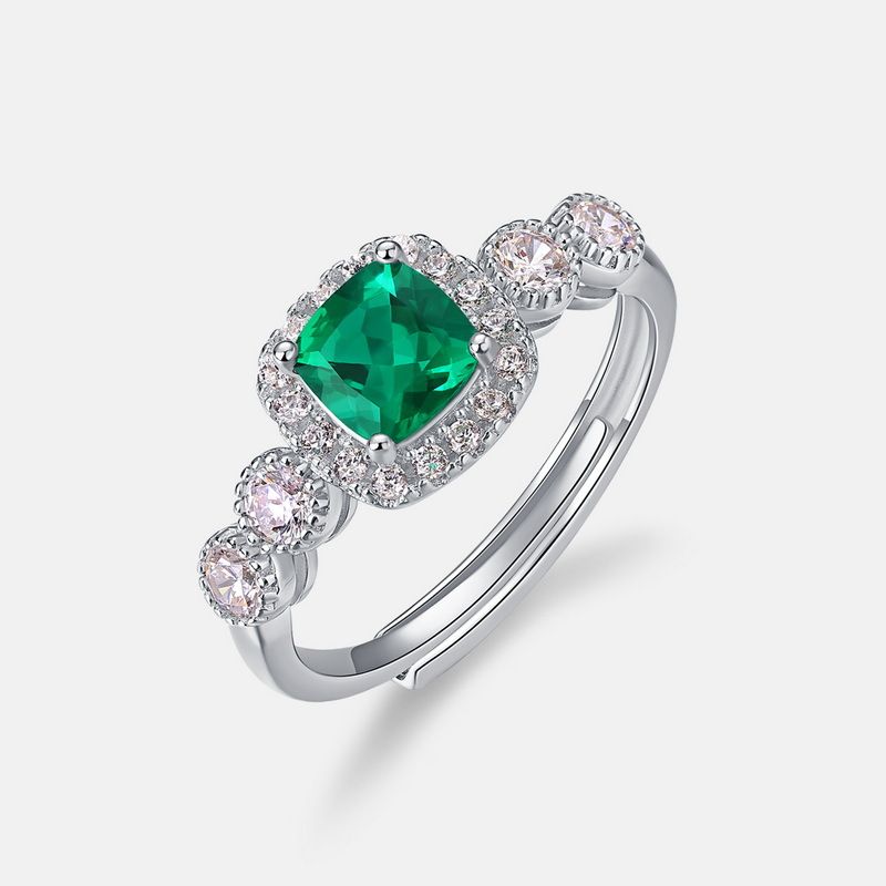 Dicker quadratischer Zuchtsmaragdring S925 Silber eingelegter diamantfarbener Edelstein offener Fingerring Retro leichter Luxus_voghion.com