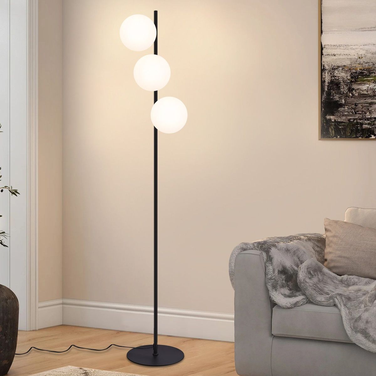 Glitzerlife Stehlampe Schwarz Modern Standleuchte - E27 3 Flammig Mit Fußschalter Metall Design Aus Weiß Glas Standlampe Für Schlafzimmer Kinderzimmer Büro_voghion.com