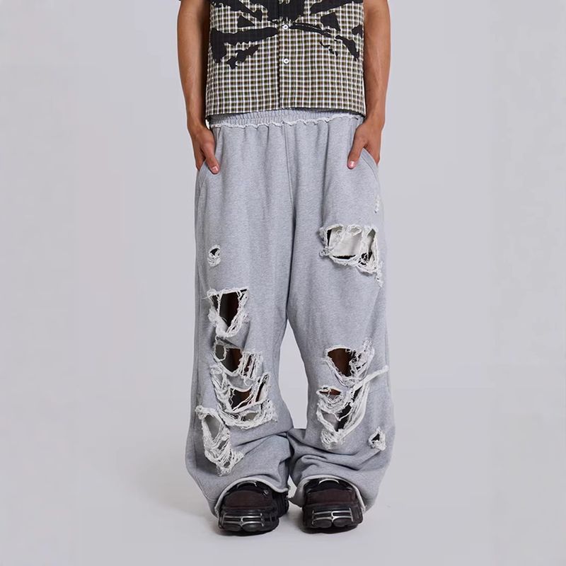 Herrenbekleidung Spezielle Jogginghose mit weitem Bein und geradem Bein, Sommerhose aus reiner Baumwolle mit hoher Taille, vielseitige Sprühfarbe, Sport- und Freizeithose im Hip-Hop-Stil_voghion.com