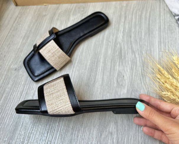 fyrkantig tå platt botten enkel enrads ytterkläder färgmatchande strandsandaler med mjuk botten för kvinnor_voghion.com