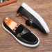 Retro men's loafers metal horse buckle a slip-on white platform casual bean shoes for men_voghion.com