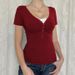 2025 Spring/Summer Y2K Style Casual Button Solid Color V-neck Knitted Short Sleeve Top Women's Wear_voghion.com