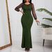 Elegant Women's Dress, Solid Color Mesh Sequin Splicing, High Waist Long Slim Evening Gown Christmas Thanksgiving Halloween Valentine's Day_voghion.com
