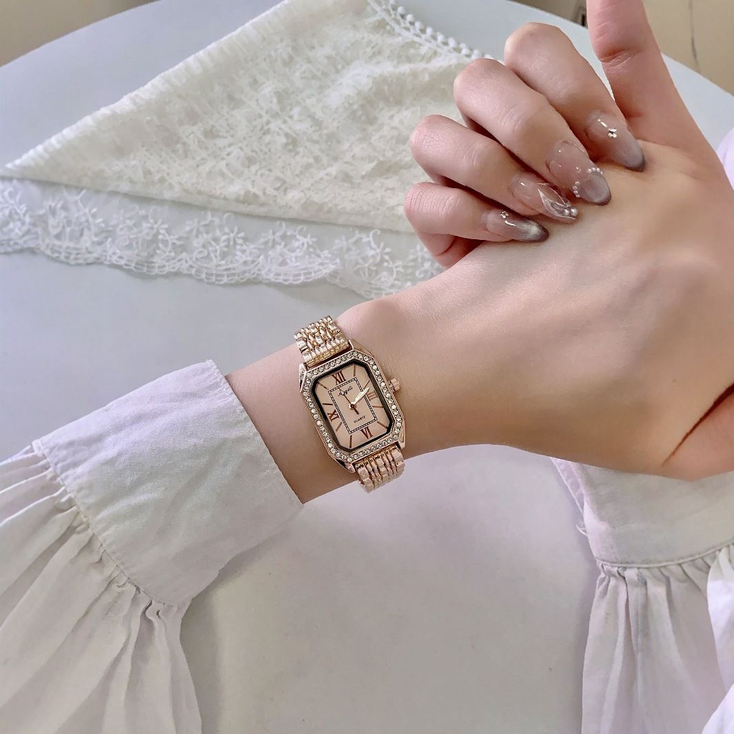 Women's Bracelet Watches Rose Gold Silver Steel Band Light Luxury Women's Watch With Diamond Dial Niche Waterproof Quartz Watch_voghion.com