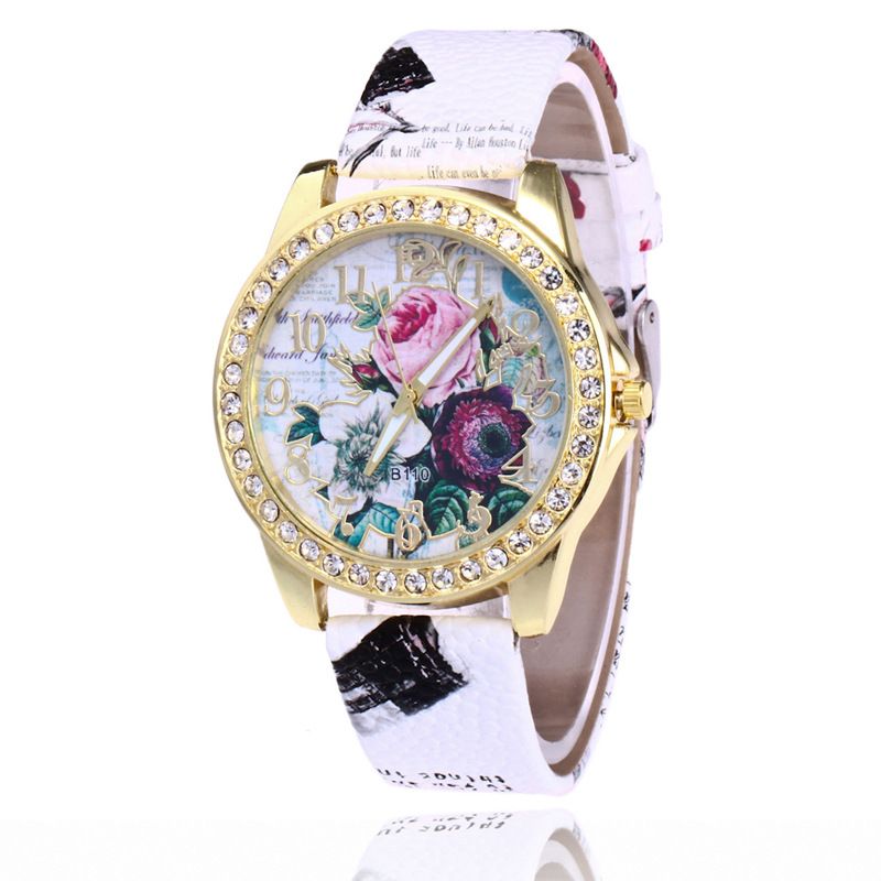 Snake Pattern Leather Strap Printed Women's With Rose Flower Digital Inlaid British Watch_voghion.com