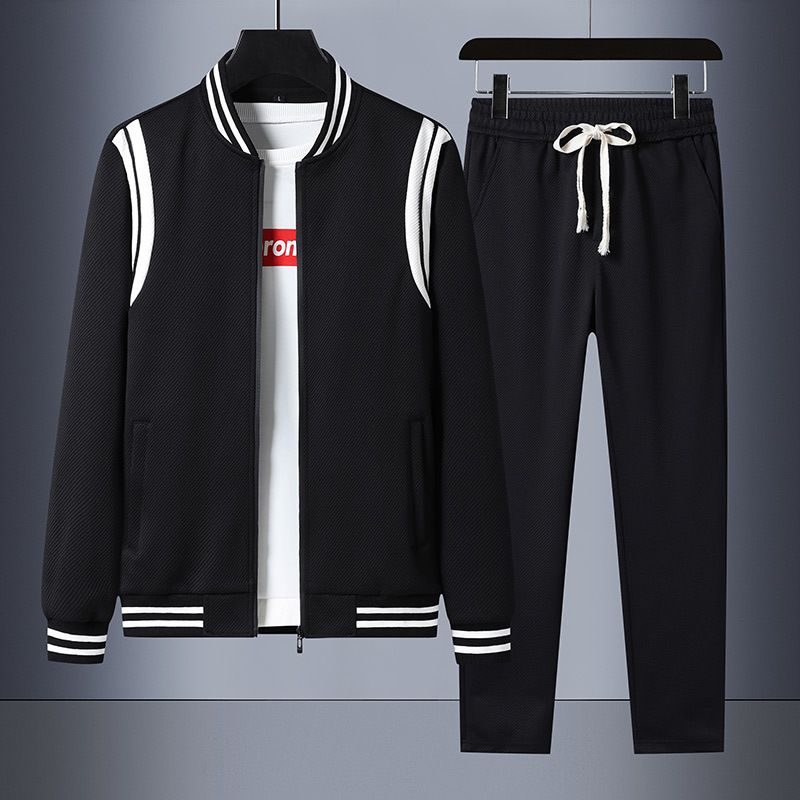 Men's Oversized Sportswear Two-Piece Set – Loose Fit Cardigan & Sweater Combo, Plus Size Autumn Casual Outfit_voghion.com