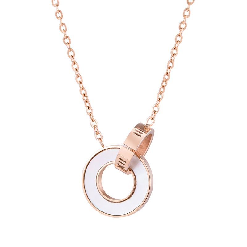 Damessieraden Mode Vacuüm Gegalvaniseerd Titanium Staal Romeinse Cijfer Ineengrijpende Rosé Gouden Ketting_voghion.com