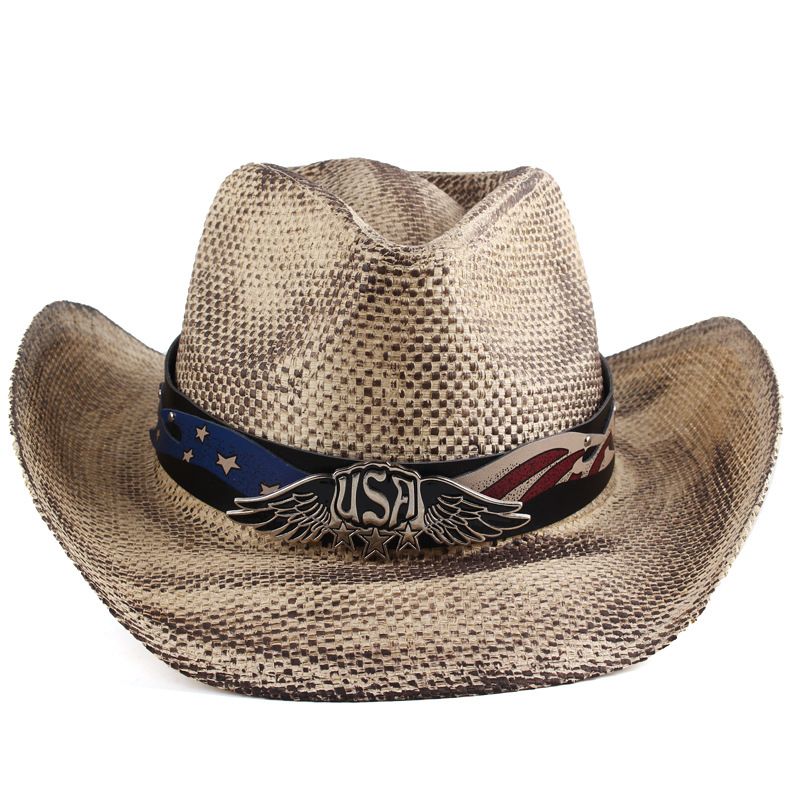 Cross-border wholesale European and American retro British jazz hats Western cowboy straw hats old spray-painted hats outdoor sun hats_voghion.com
