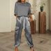 Costume deux pièces en satin à manches courtes pour femmes, hauts et pantalons avec poches_voghion.com