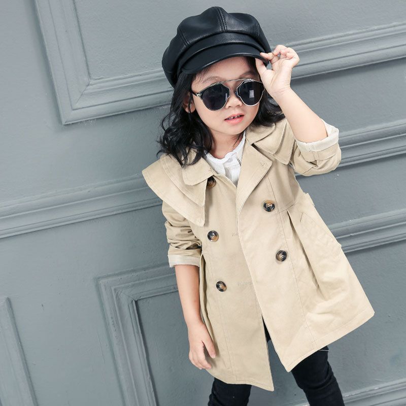 Manteau enfant printemps coton trench fille manteau bébé_voghion.com