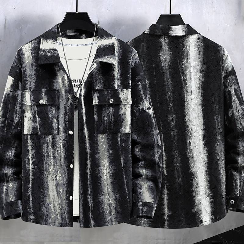 Herrenbekleidung ​Retro-Jeansjacke für Herren – Übergroßer Workwear-Mantel mit entspannter Passform, Reverskragen und Kontrastnähten (5XL-11XL, Schwarz)​_voghion.com