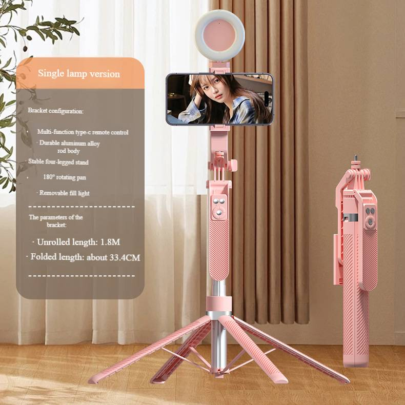 Perche à selfie en alliage d'aluminium de 1,8 m avec Bluetooth et système anti-tremblement – Support de téléphone rotatif à 360° pour une diffusion en direct stable et des selfies HD_voghion.com