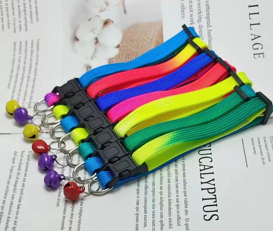 Coleira de nylon colorida para animais de estimação com sino, anel de pescoço para gato, suprimentos para cães de pelúcia_voghion.com