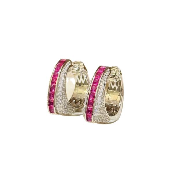 Orecchini a cerchio da donna in argento puro S925 - Zircone quadrato rosa pieno con design trapezoidale, stile dolce e scintillante_voghion.com