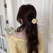 Die kleine gelbe Blumenspange in der Geschichte ist eine süße karierte Haarnadel, eine kleine Haarnadel für halb zusammengebundenes Haar am Hinterkopf_voghion.com