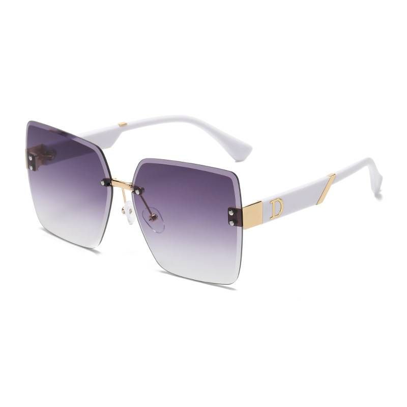 2024 Nouvelle tendance de la mode Lunettes de soleil sans cadre à grand cadre à bord coupé carré pour femmes Lunettes de soleil de couleur graduelle pour hommes en gros_voghion.com