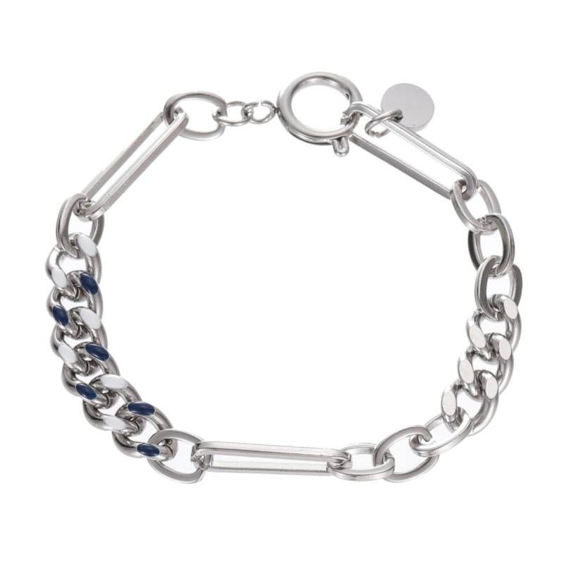 Design Trendy Brand Hip Hop Boys Ins Cold Style Simple Titanium Steel Blue Cuban Chain Splicing Bracelet_voghion.com