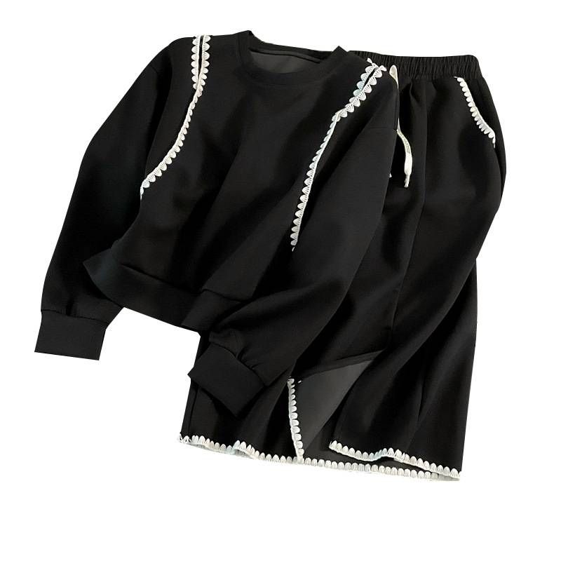Damenbekleidung Neue Mode Lässig Temperament Schlank Anzug Schwarz Langarm Französisch Schlitz Taille Zweiteiler Anzug_voghion.com