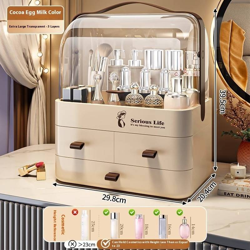 Organisateur de maquillage de luxe – Boîte de rangement transparente à 3 niveaux en PET avec couvercle anti-poussière et séparateurs (capacité de 12 L, empilable, incassable)_voghion.com