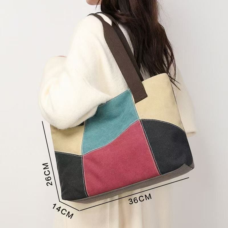 Colorblock canvas tas met brede schouderbanden_voghion.com