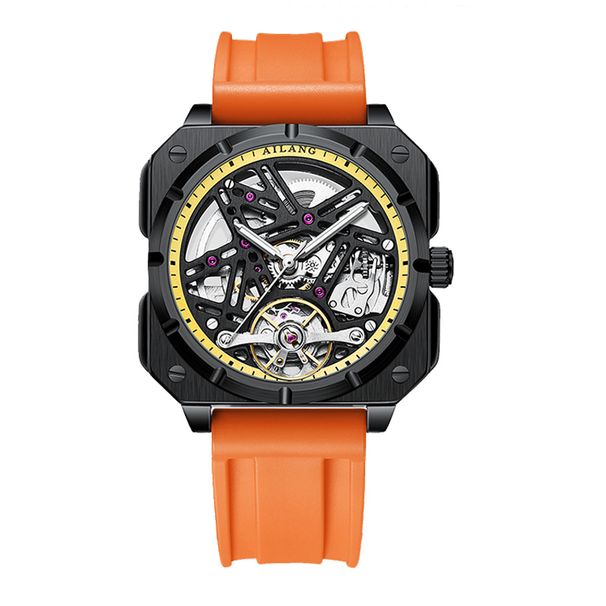 AILANG Square Skeleton Dial Mechanical Watches Automatic Mens Watches Luxury Original Rubber Tourbillon Clock Watch For Men_voghion.com