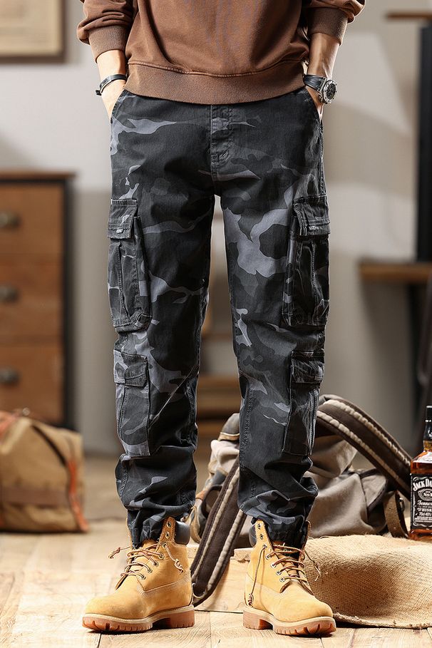 Men's Camo Cargo Pants – Vintage Military Style Relaxed Fit Joggers With Drawstring & Multi-Pockets_voghion.com
