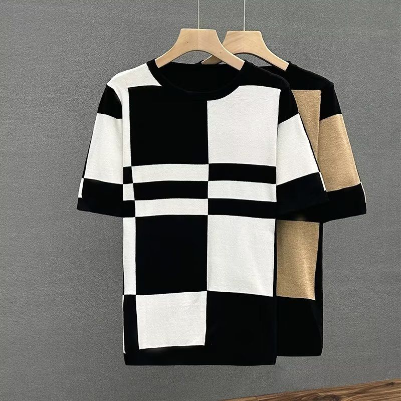 Men's Clothing Knitted sweater striped short sleeved men's new summer trend comfortable breathable casual round neck all match large size t shirt_voghion.com