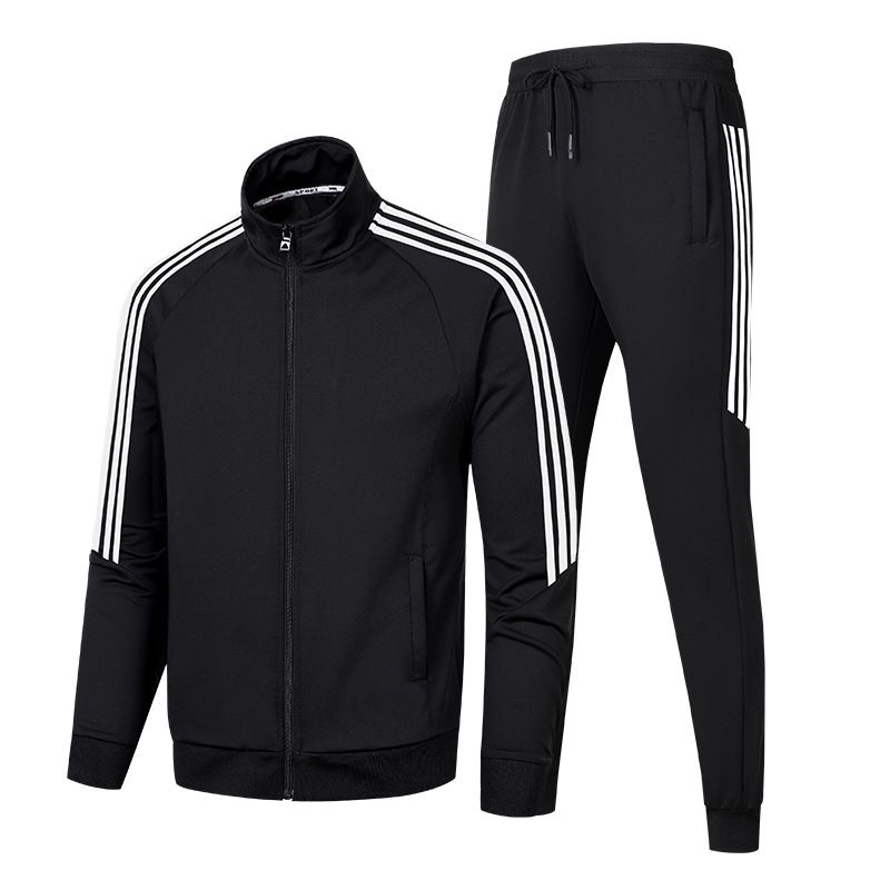 Sportbekleidungsset für Herren – Klassische 3-Streifen-Trainingsjacke und Jogginghose, bequemer Baumwollmix für Schule und Freizeit_voghion.com