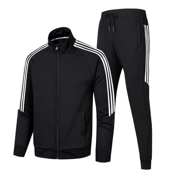 Sportbekleidungsset für Herren – Klassische 3-Streifen-Trainingsjacke und Jogginghose, bequemer Baumwollmix für Schule und Freizeit_voghion.com