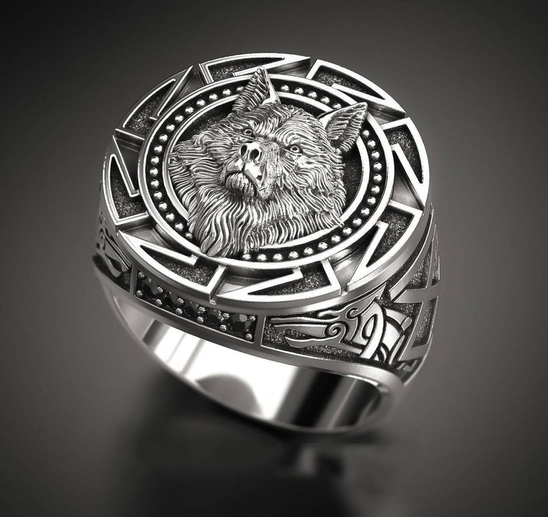 hot selling retro wolf totem Thai silver ring Nordic mythology Viking warrior wolf head men's ring_voghion.com