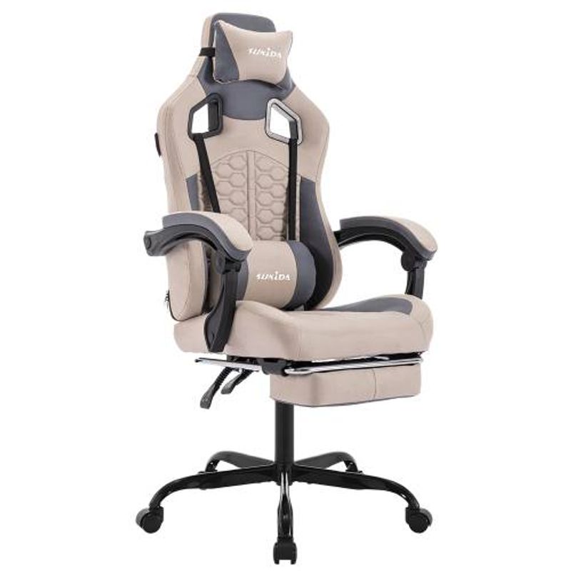 Gaming Chair With Lumbar Massage Pillow, Ergonomic Adjustable Recline To 135°, Footrest, , Height Adjustment, Quiet Wheels For Gaming/Office/Home_voghion.com
